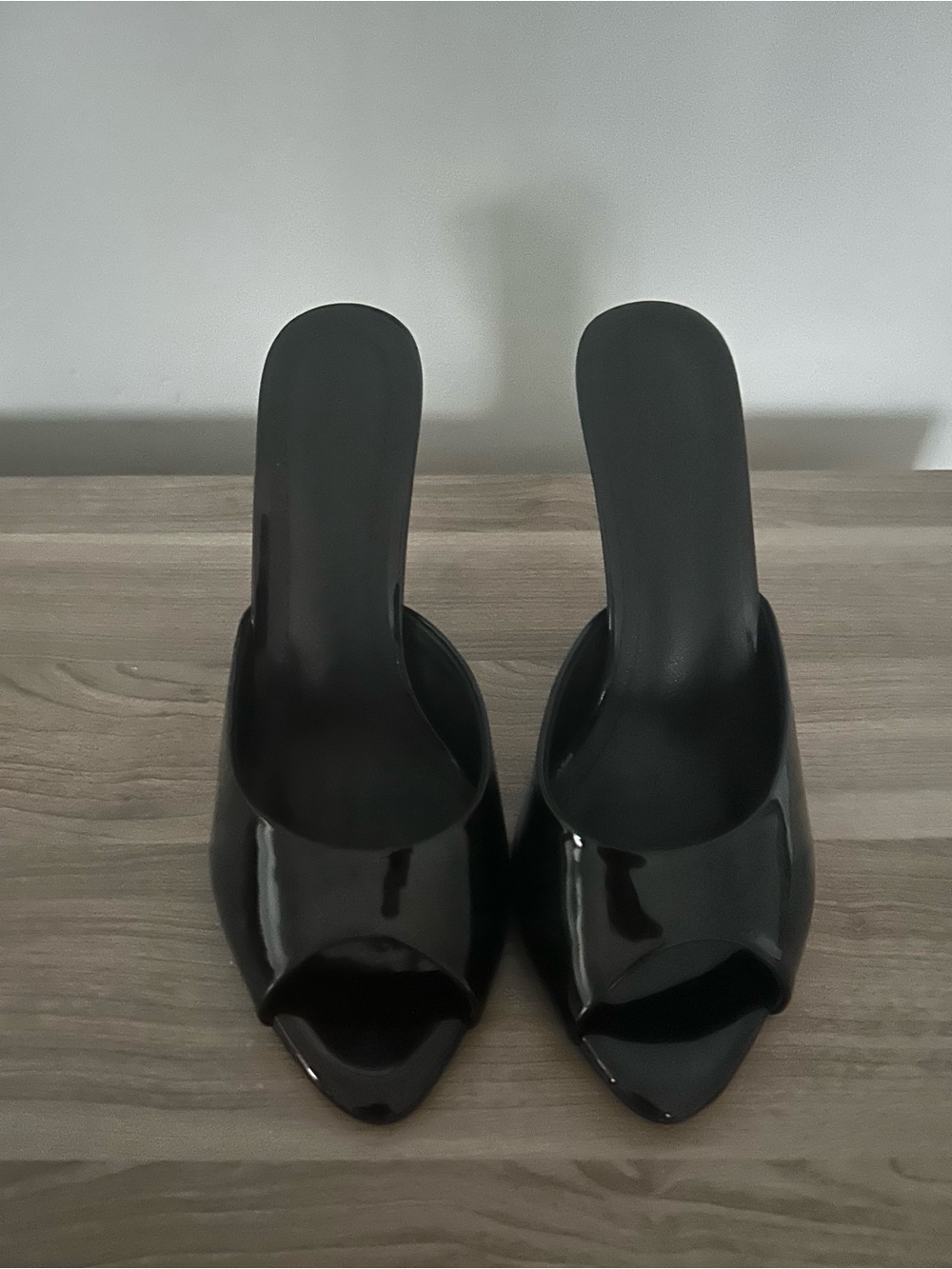 Cult of coquette Black Patent Peep-Toe Mule Heels - Women 10